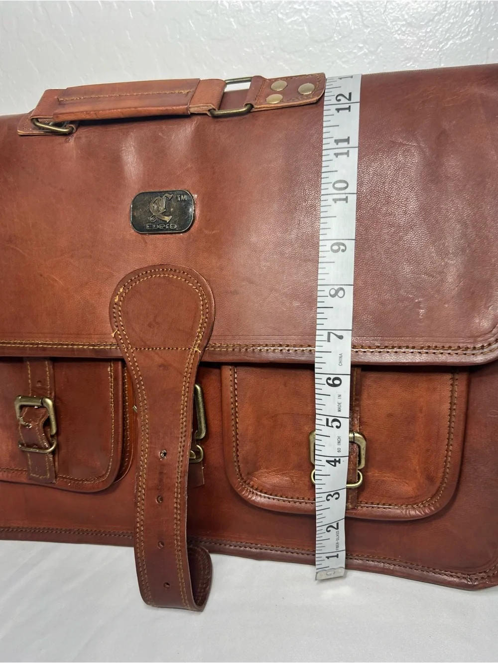 Cuero Genuine Leather Briefcase Messenger Laptop Bag Satchel Brown w/ Strap